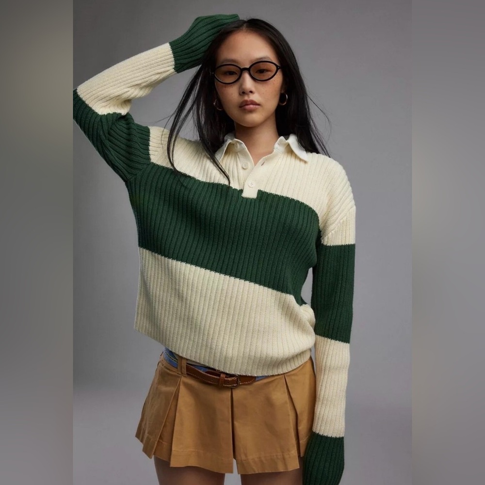 Urban Outfitters Lioness Prince Rugby Shirt Sweater Moss Stripe